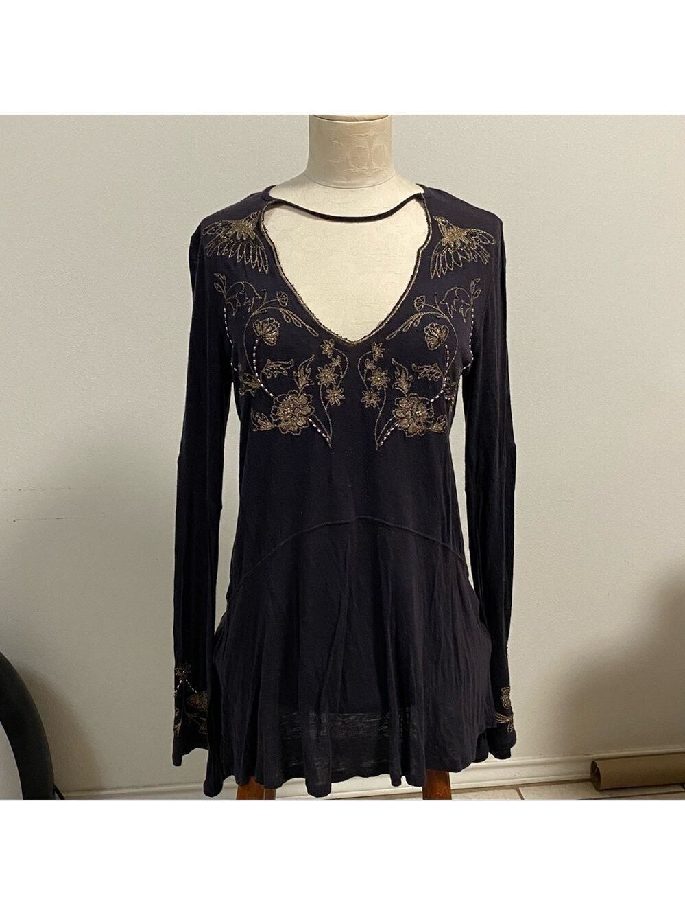 Free People Bell sleeve Embroidered Top Brown Size Small